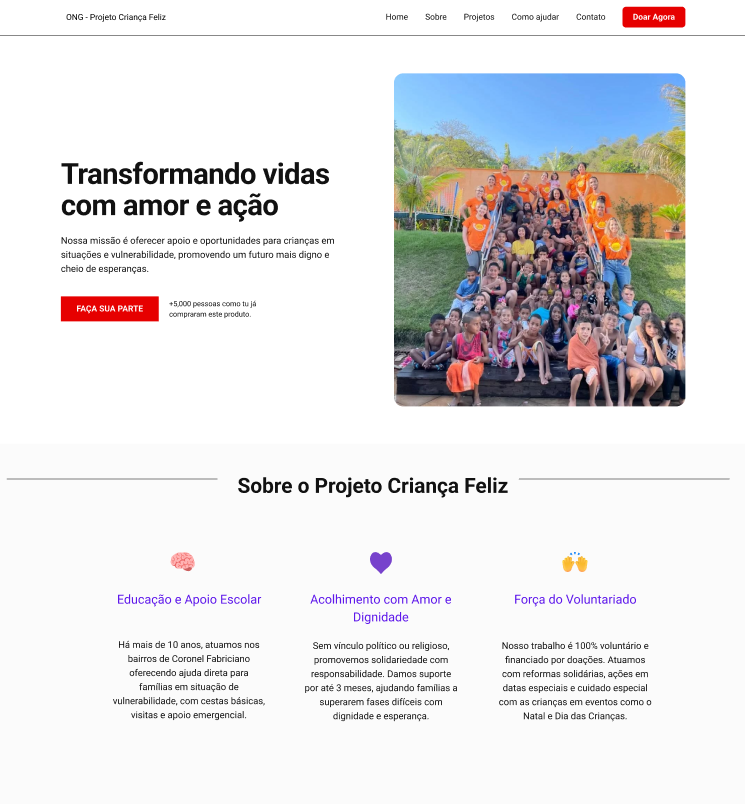 Preview do site da ONG